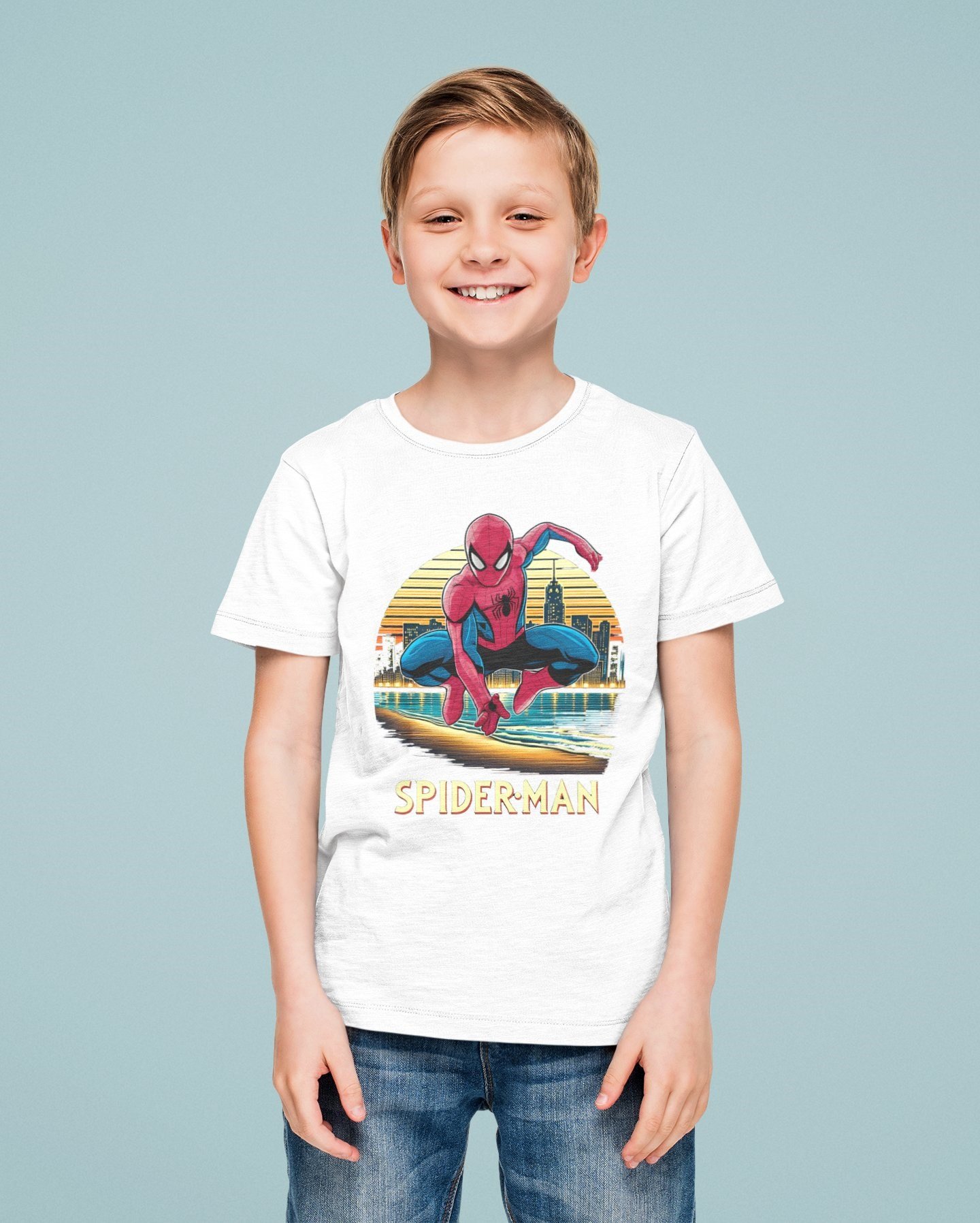 Spiderman baskılı örümcek adam pamuklu penye kumaş yazlık çocuk tişört