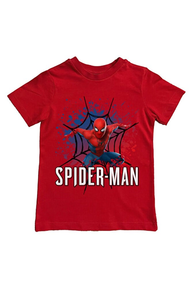 Spiderman baskılı örümcek adam pamuklu penye kumaş yazlık çocuk tişört