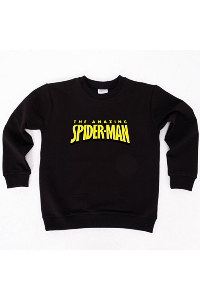 Spiderman baskılı örümcek adam pamuklu kumaş çocuk sweatshirt
