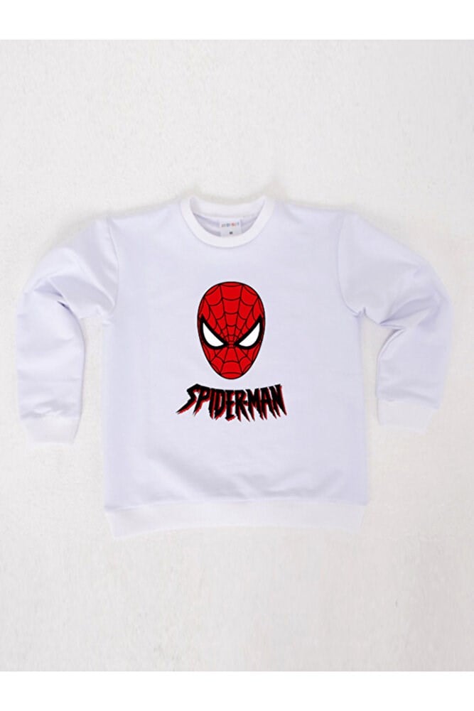 Spiderman baskılı örümcek adam pamuklu kumaş çocuk sweatshirt