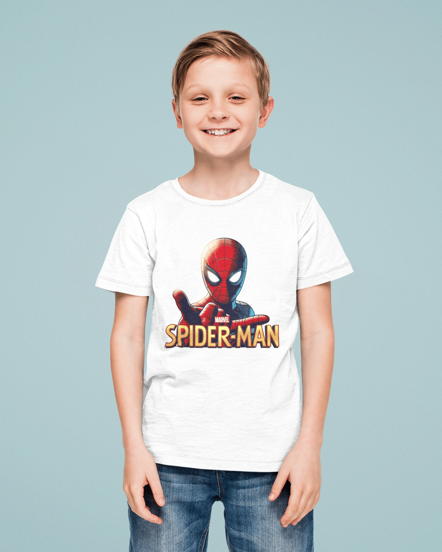 Spiderman baskılı örümcek adam pamuklu penye kumaş yazlık çocuk tişört