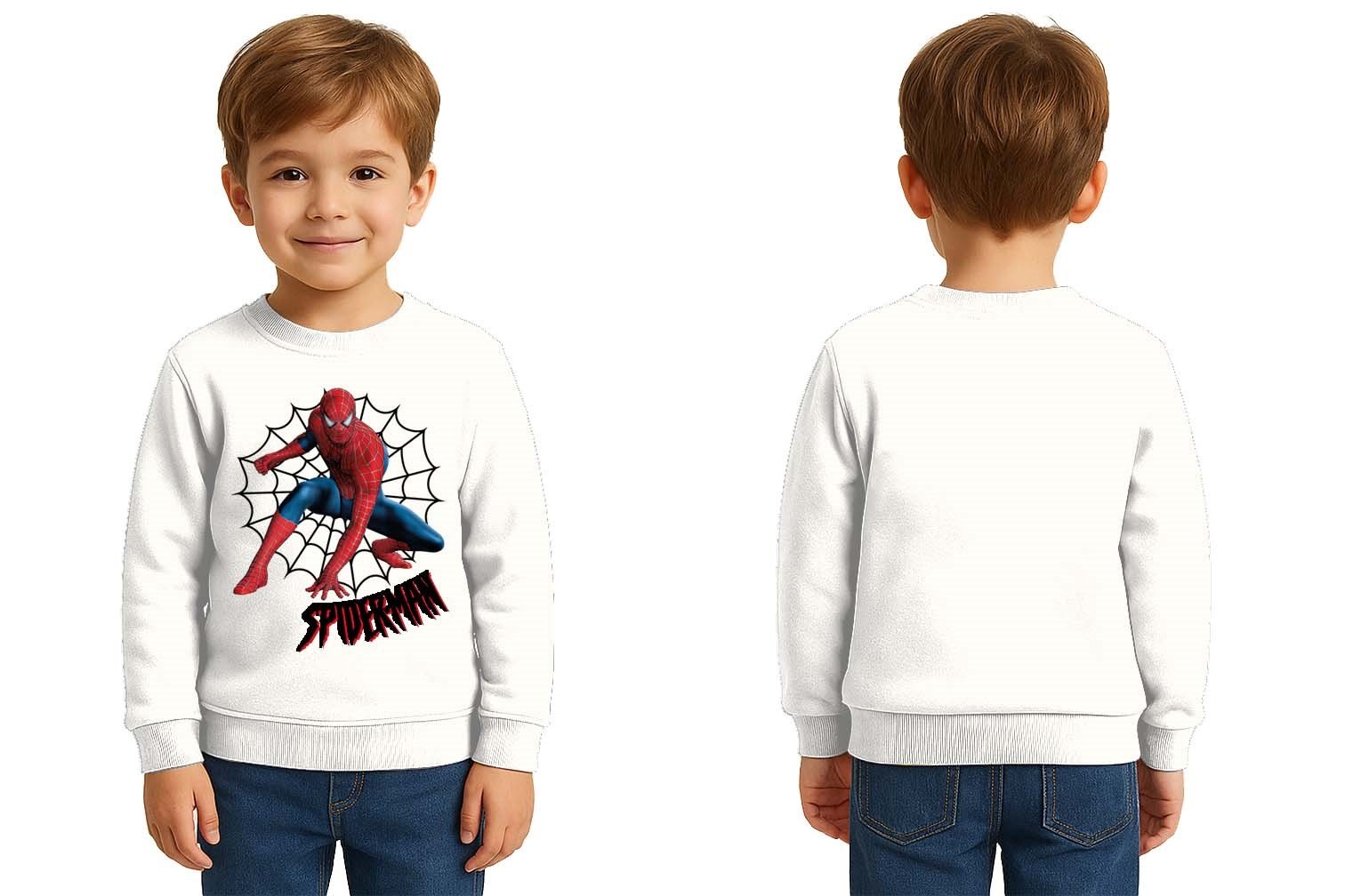 Spiderman baskılı örümcek adam pamuklu kumaş çocuk sweatshirt