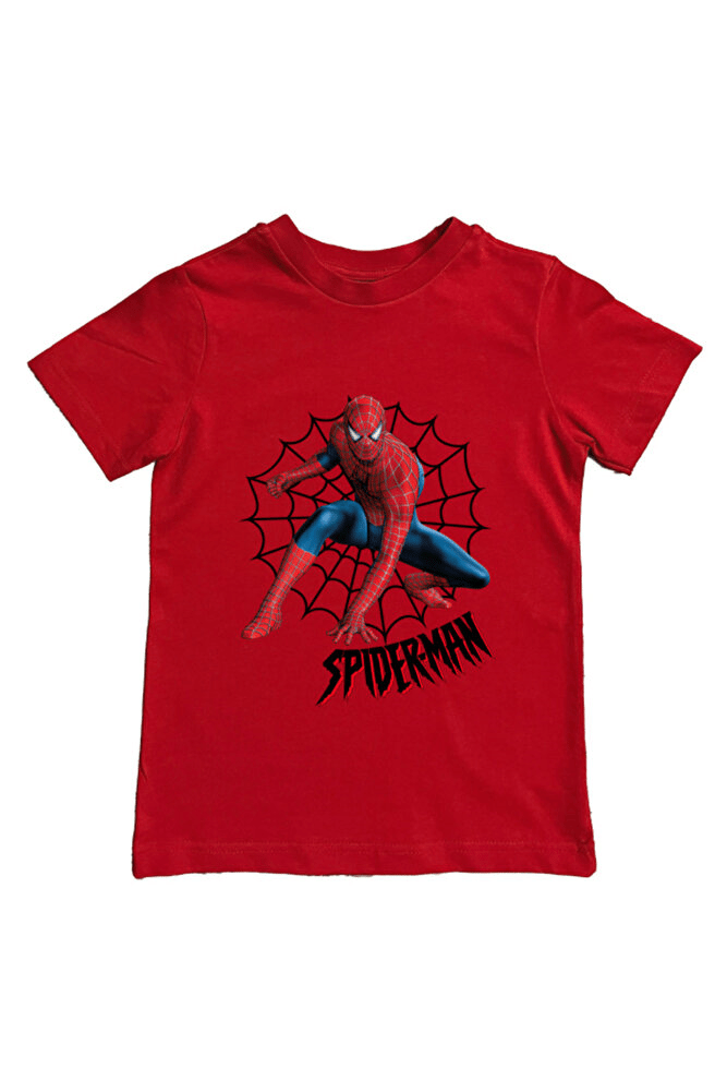 Spiderman baskılı örümcek adam pamuklu penye kumaş yazlık çocuk tişört