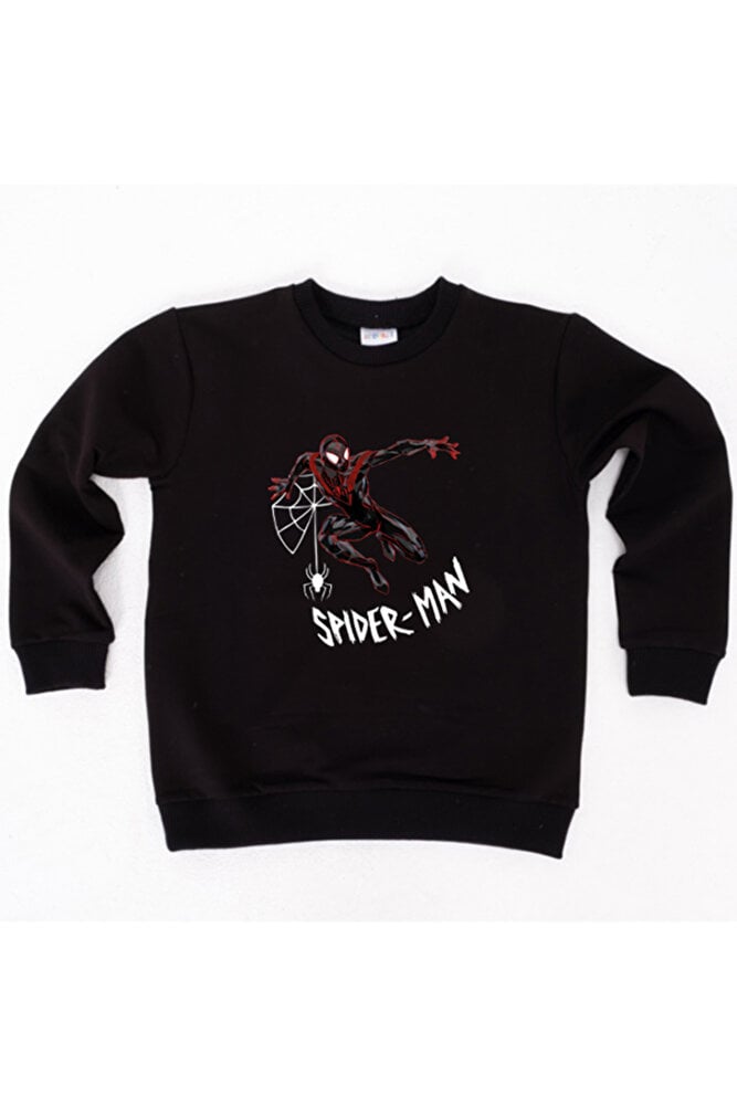 Spiderman baskılı örümcek adam pamuklu kumaş çocuk sweatshirt