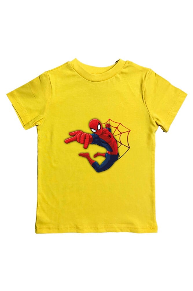 Spiderman baskılı örümcek adam pamuklu penye kumaş yazlık çocuk tişört