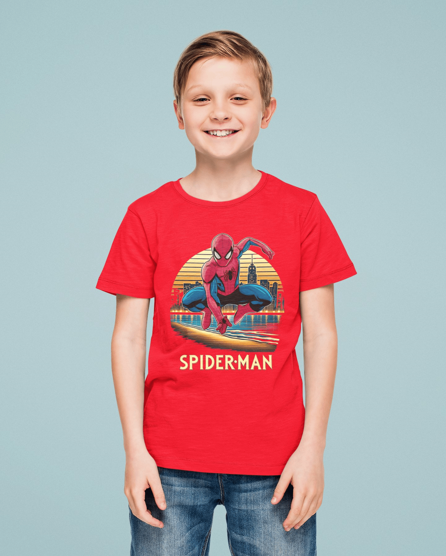 Spiderman baskılı örümcek adam pamuklu penye kumaş yazlık çocuk tişört