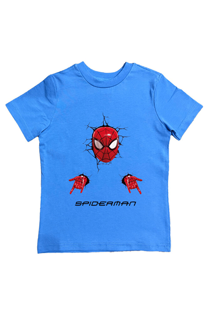 Spiderman baskılı örümcek adam pamuklu penye kumaş yazlık çocuk tişört