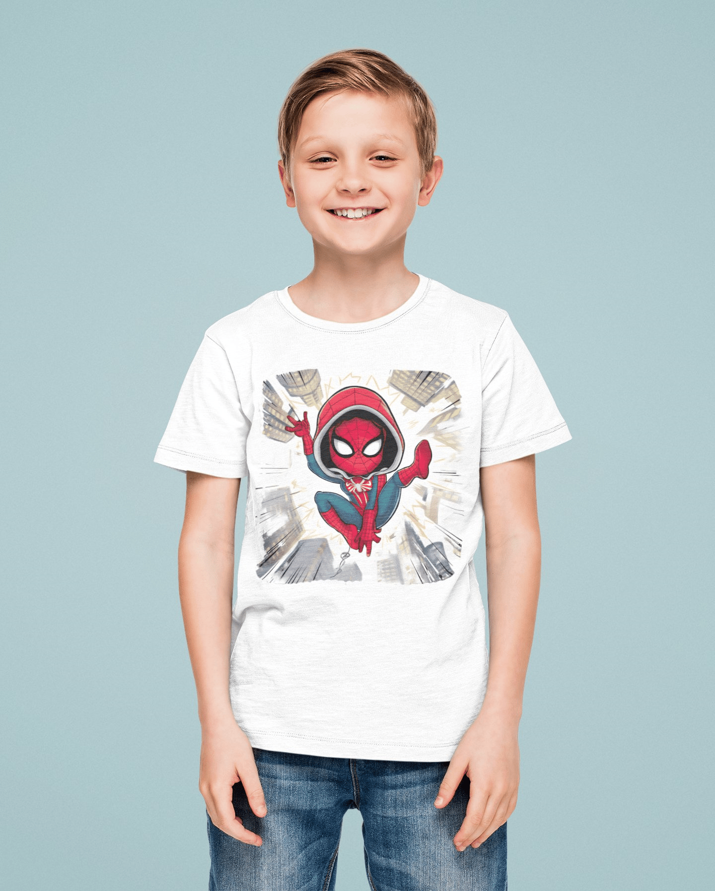 Spiderman baskılı örümcek adam pamuklu penye kumaş yazlık çocuk tişört