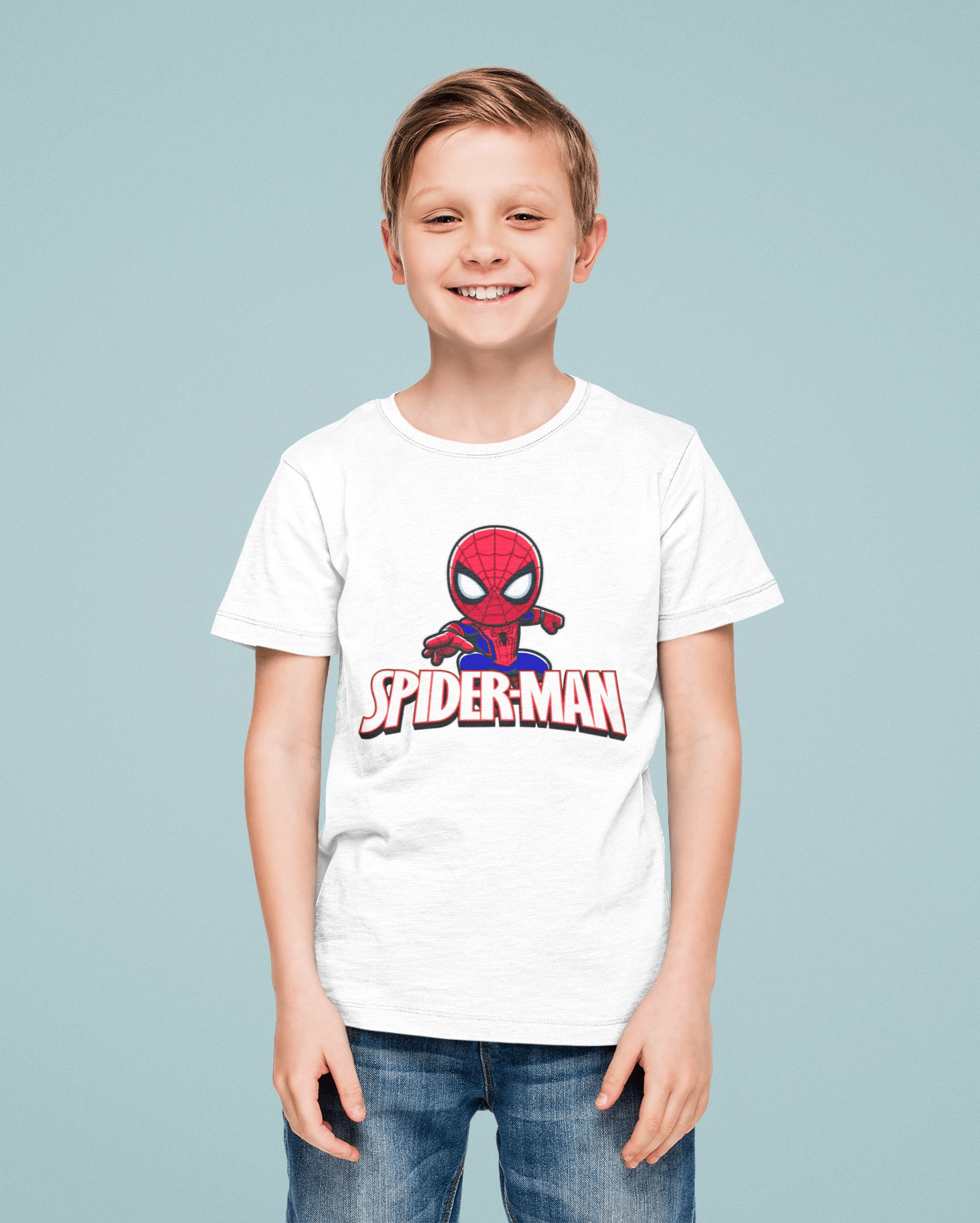 Spiderman baskılı örümcek adam pamuklu penye kumaş yazlık çocuk tişört