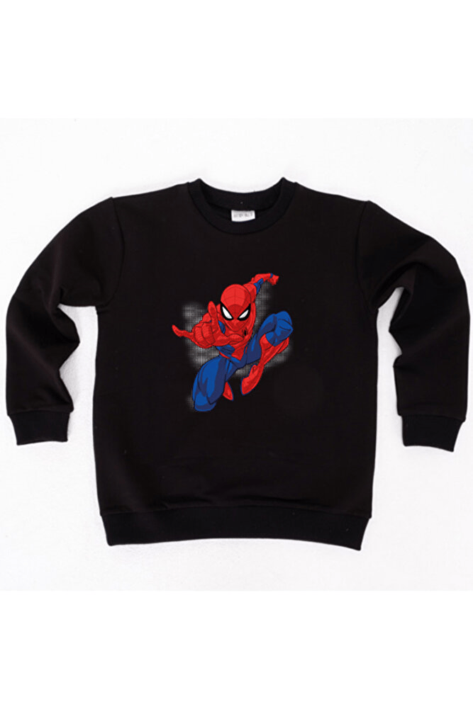 Spiderman baskılı örümcek adam pamuklu kumaş çocuk sweatshirt