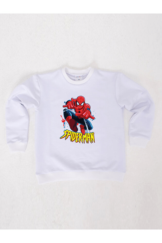 Spiderman baskılı örümcek adam pamuklu kumaş çocuk sweatshirt