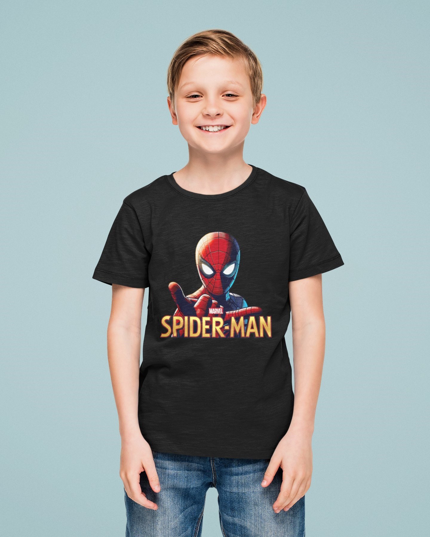Spiderman baskılı örümcek adam pamuklu penye kumaş yazlık çocuk tişört