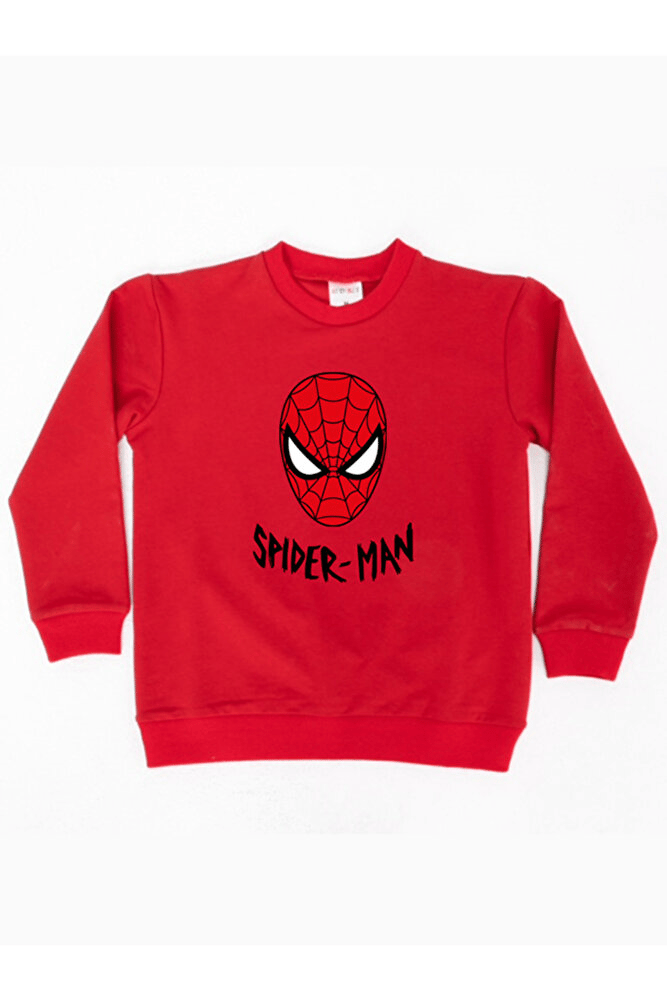 Spiderman baskılı örümcek adam pamuklu kumaş çocuk sweatshirt