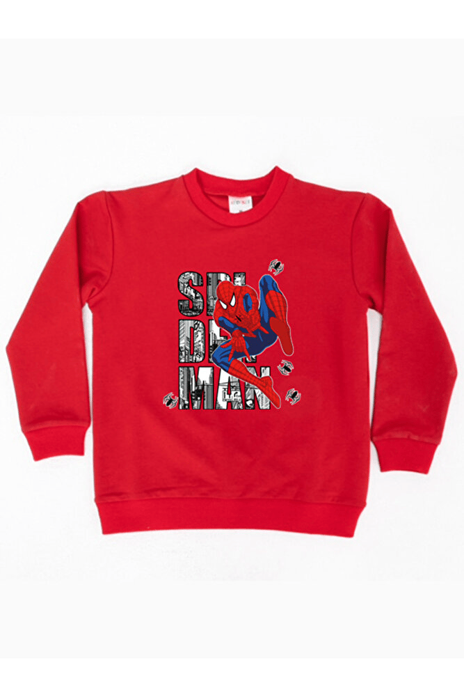 Spiderman baskılı örümcek adam pamuklu kumaş çocuk sweatshirt