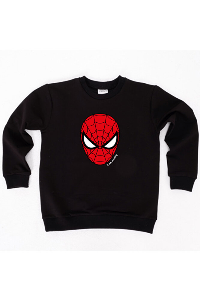 Spiderman baskılı örümcek adam pamuklu kumaş çocuk sweatshirt