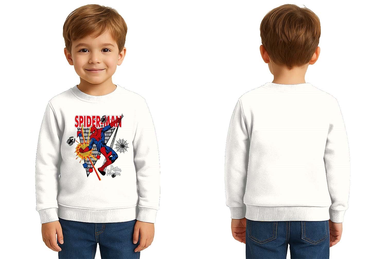 Spiderman baskılı örümcek adam pamuklu kumaş çocuk sweatshirt