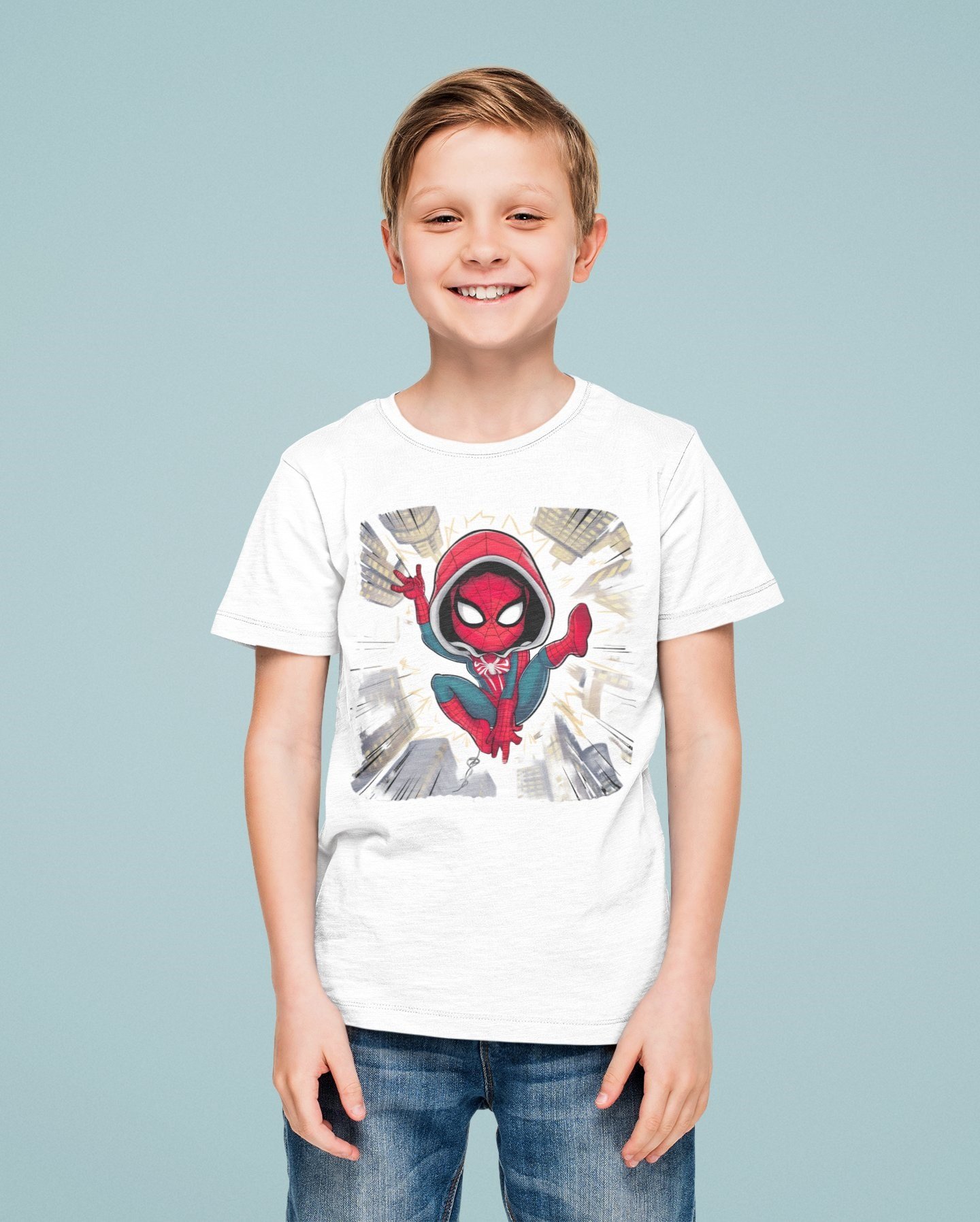 Spiderman baskılı örümcek adam pamuklu penye kumaş yazlık çocuk tişört