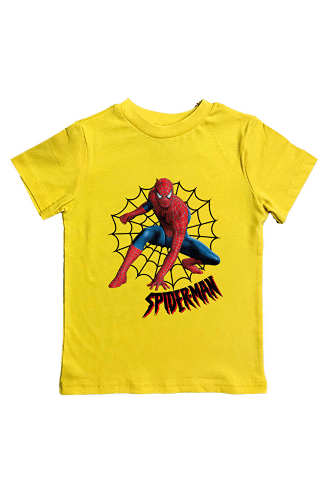Spiderman baskılı örümcek adam pamuklu penye kumaş yazlık çocuk tişört