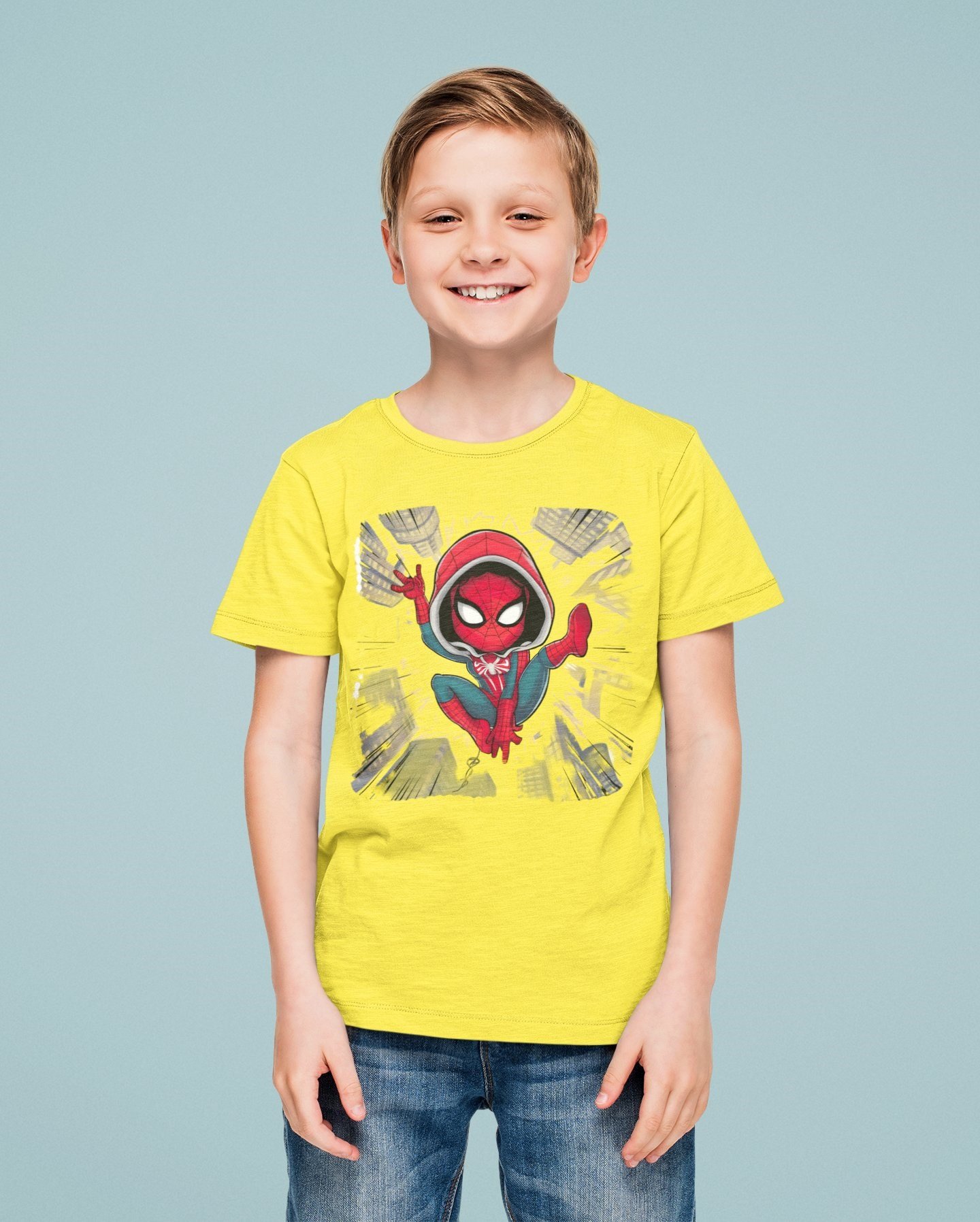 Spiderman baskılı örümcek adam pamuklu penye kumaş yazlık çocuk tişört