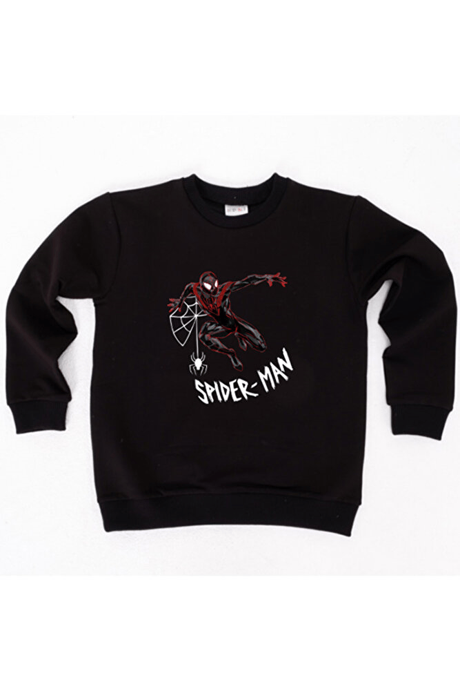 Spiderman baskılı örümcek adam pamuklu kumaş çocuk sweatshirt