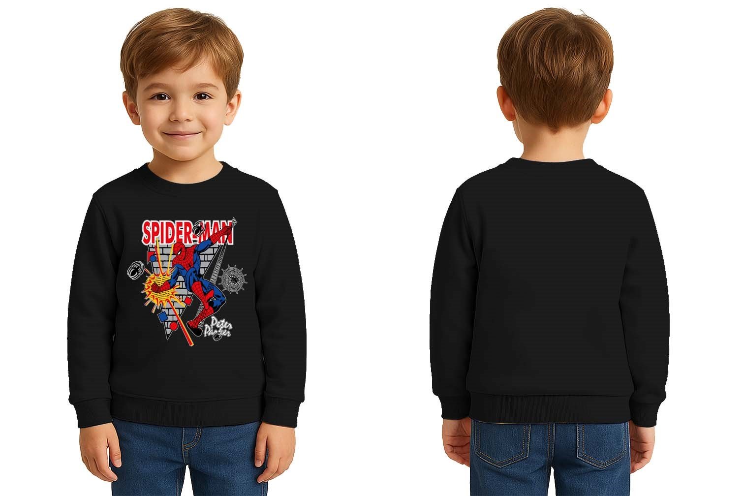 Spiderman baskılı örümcek adam pamuklu kumaş çocuk sweatshirt