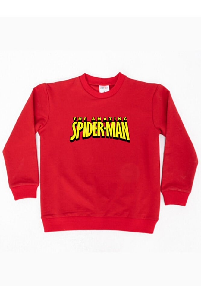 Spiderman baskılı örümcek adam pamuklu kumaş çocuk sweatshirt