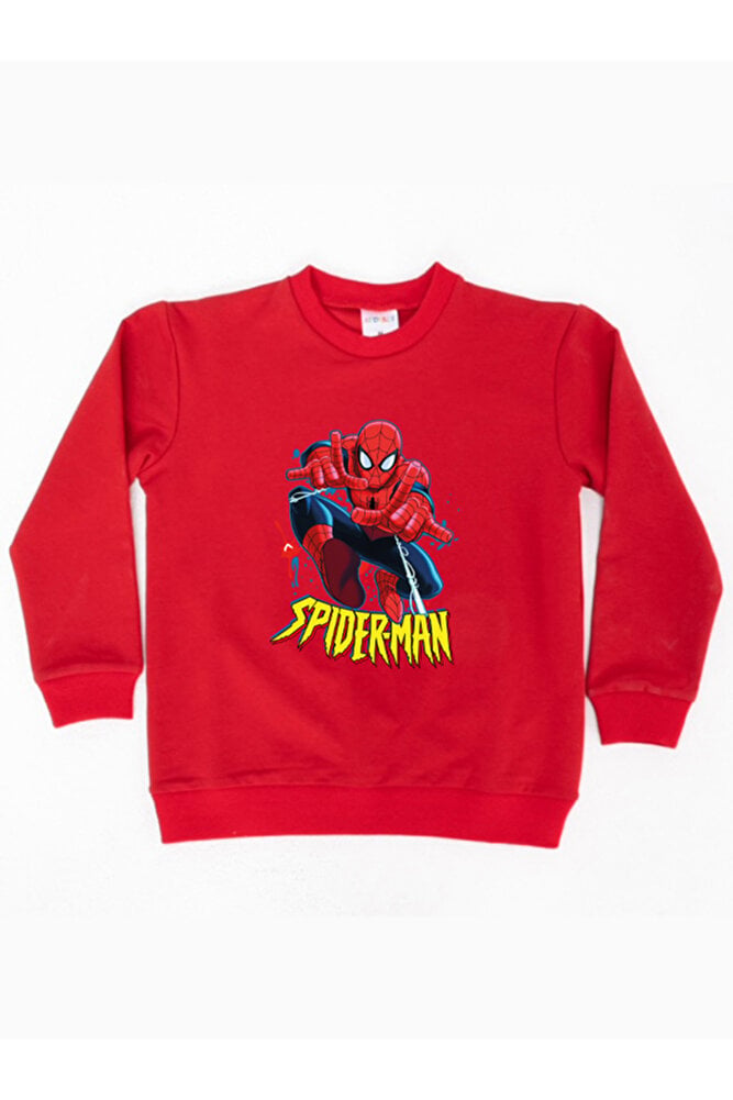 Spiderman baskılı örümcek adam pamuklu kumaş çocuk sweatshirt