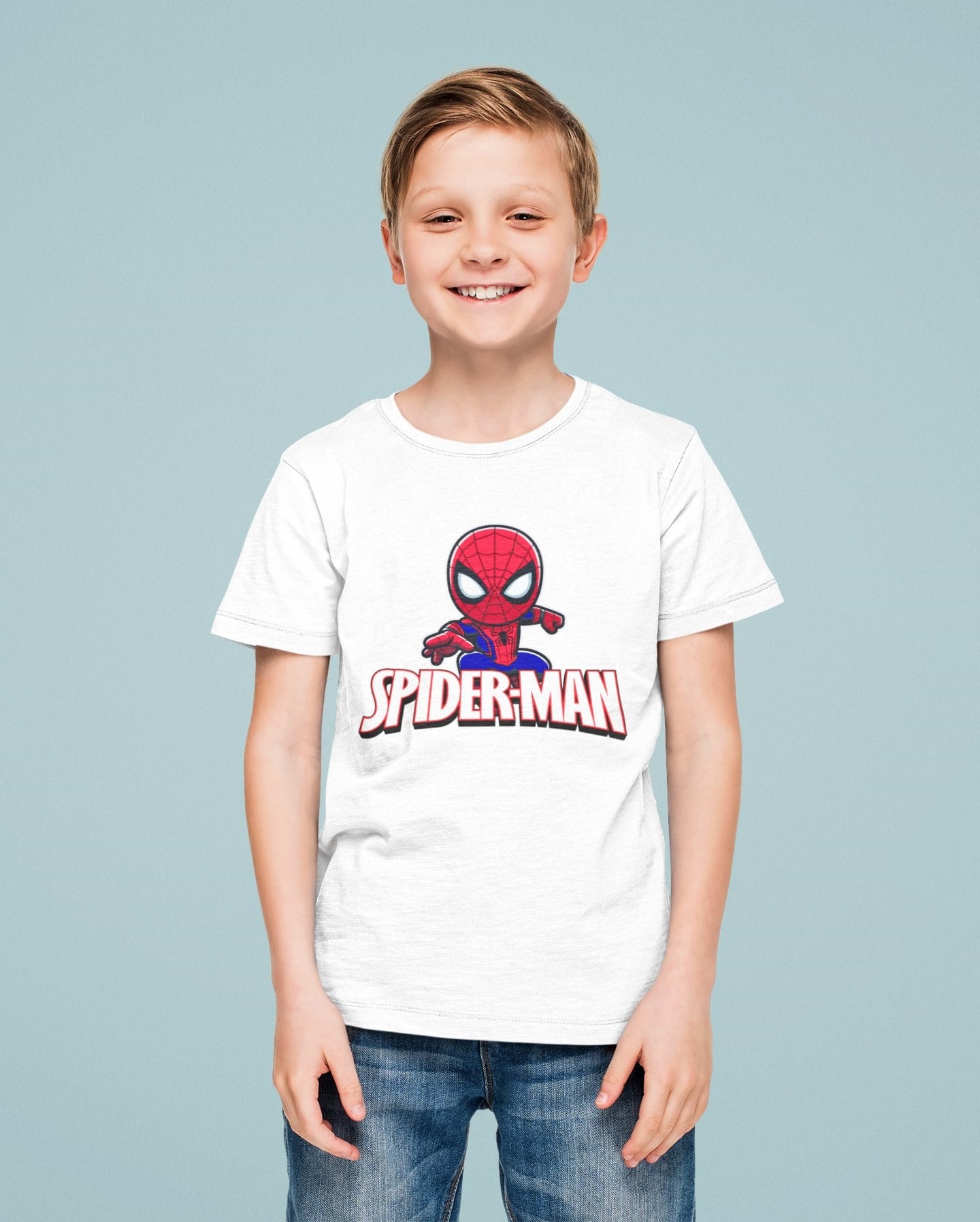Spiderman baskılı örümcek adam pamuklu penye kumaş yazlık çocuk tişört