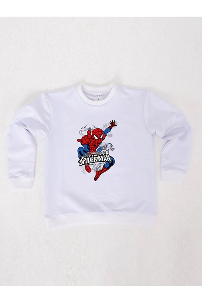Spiderman baskılı örümcek adam pamuklu kumaş çocuk sweatshirt