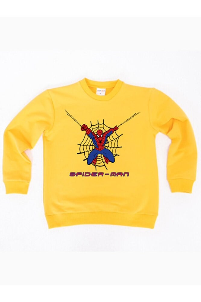 Spiderman baskılı örümcek adam pamuklu kumaş çocuk sweatshirt