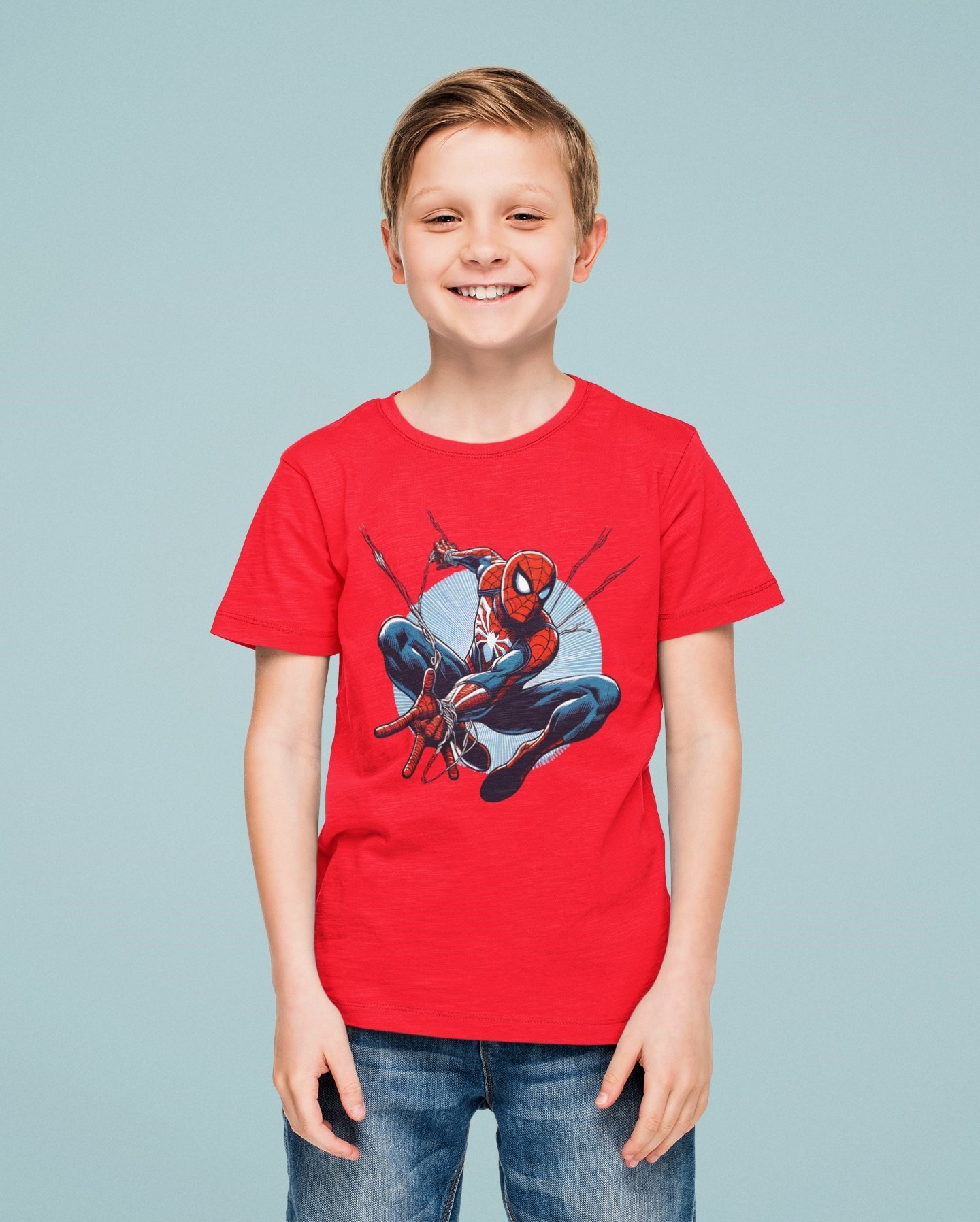 Spiderman baskılı örümcek adam pamuklu penye kumaş yazlık çocuk tişört