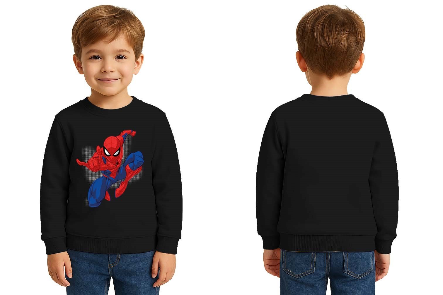 Spiderman baskılı örümcek adam pamuklu kumaş çocuk sweatshirt
