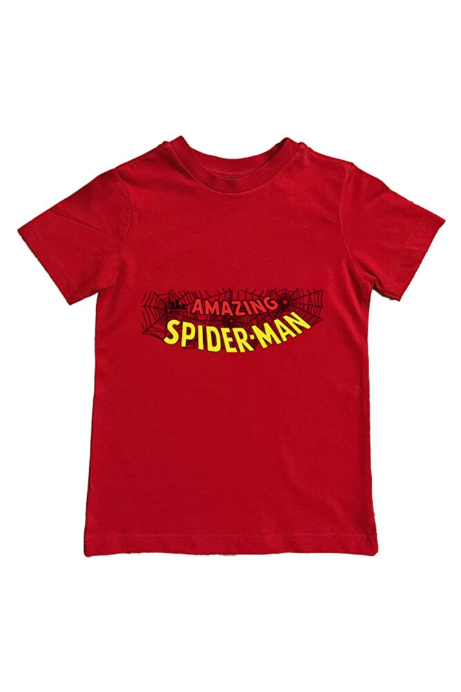 Spiderman baskılı örümcek adam pamuklu penye kumaş yazlık çocuk tişört