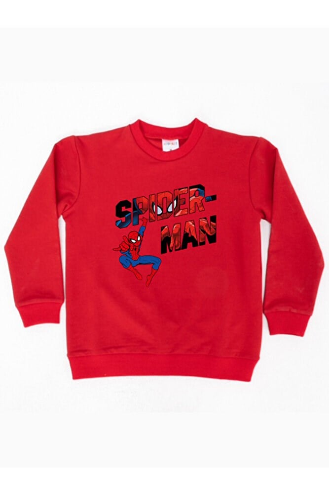 Spiderman baskılı örümcek adam pamuklu kumaş çocuk sweatshirt