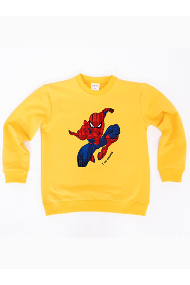 Spiderman baskılı örümcek adam pamuklu kumaş çocuk sweatshirt