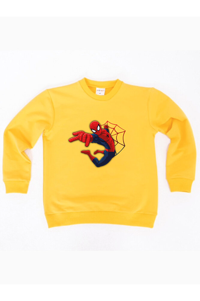 Spiderman baskılı örümcek adam pamuklu kumaş çocuk sweatshirt
