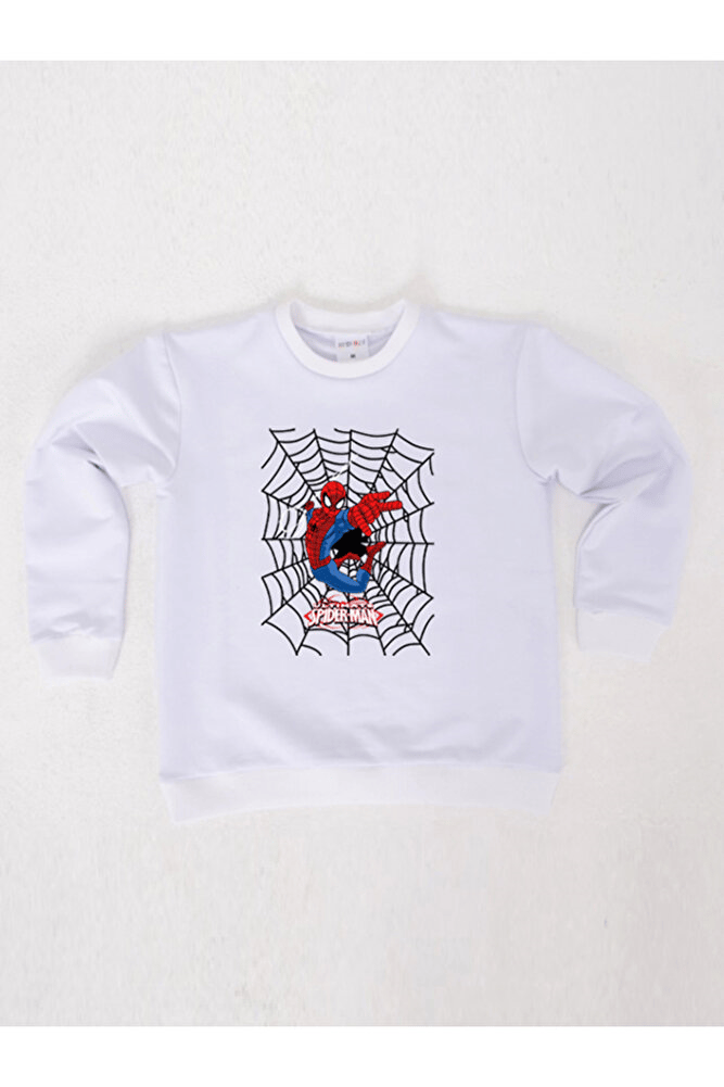 Spiderman baskılı örümcek adam pamuklu kumaş çocuk sweatshirt