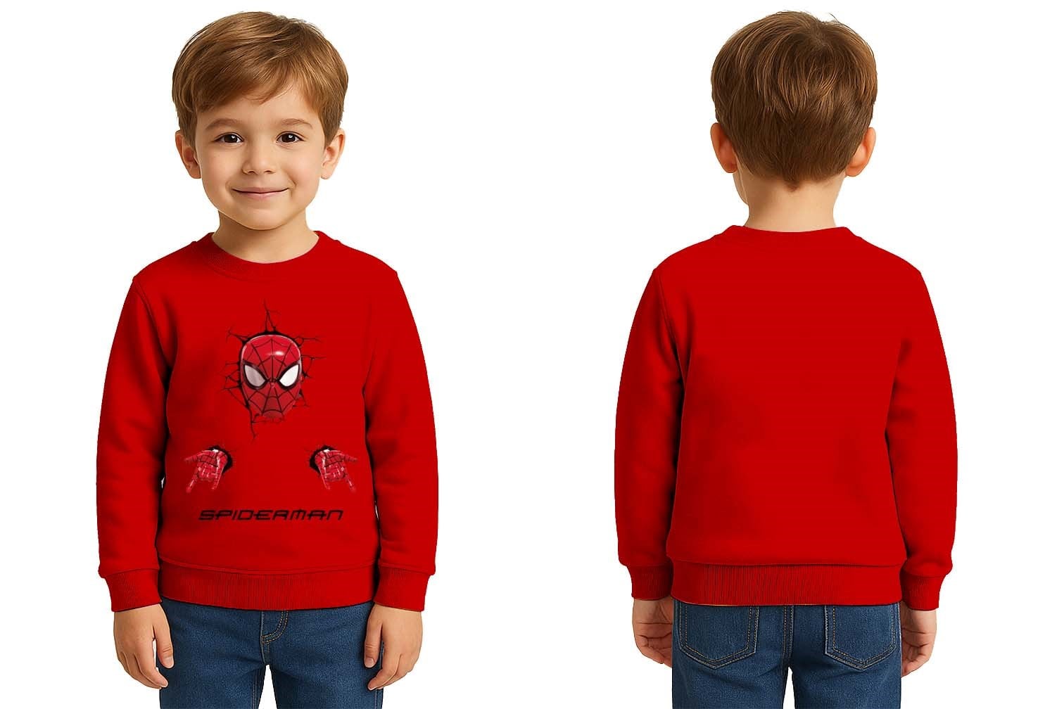 Spiderman baskılı örümcek adam pamuklu kumaş çocuk sweatshirt