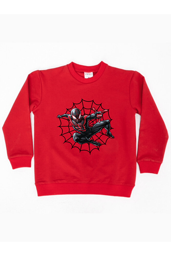 Spiderman baskılı örümcek adam pamuklu kumaş çocuk sweatshirt