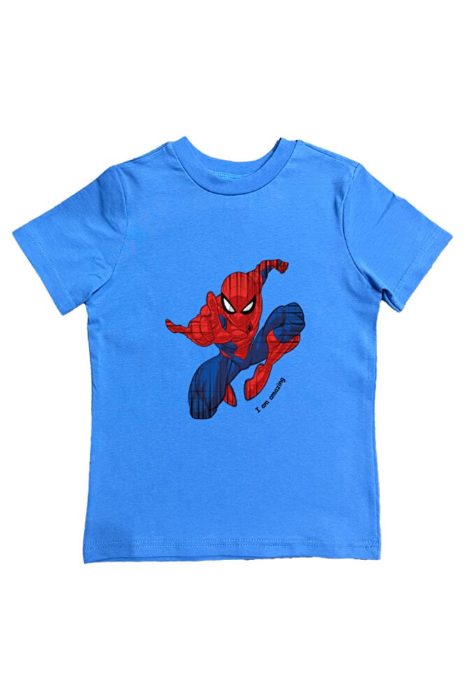 Spiderman baskılı örümcek adam pamuklu penye kumaş yazlık çocuk tişört