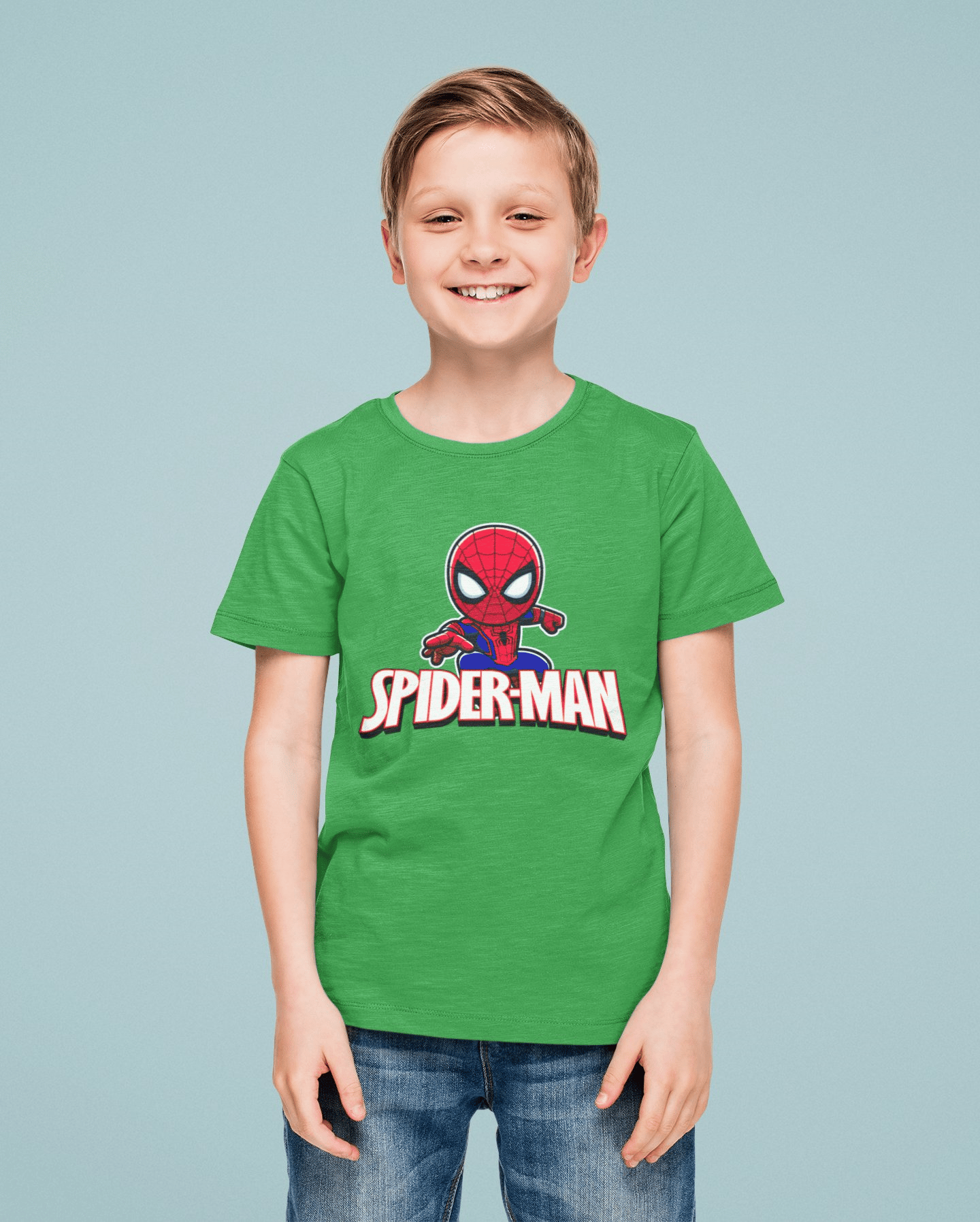 Spiderman baskılı örümcek adam pamuklu penye kumaş yazlık çocuk tişört
