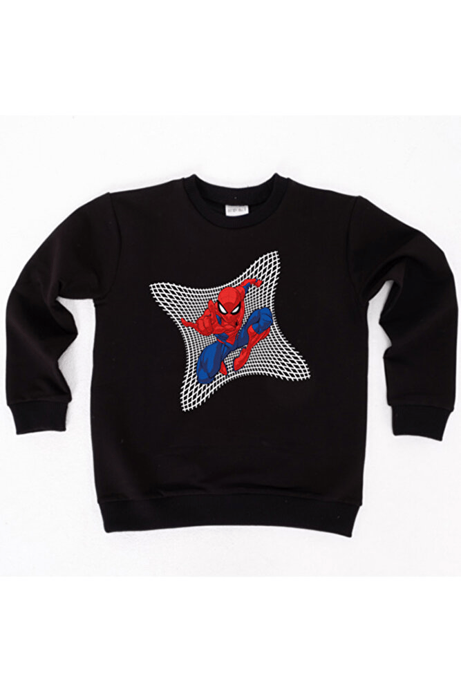 Spiderman baskılı örümcek adam pamuklu kumaş çocuk sweatshirt