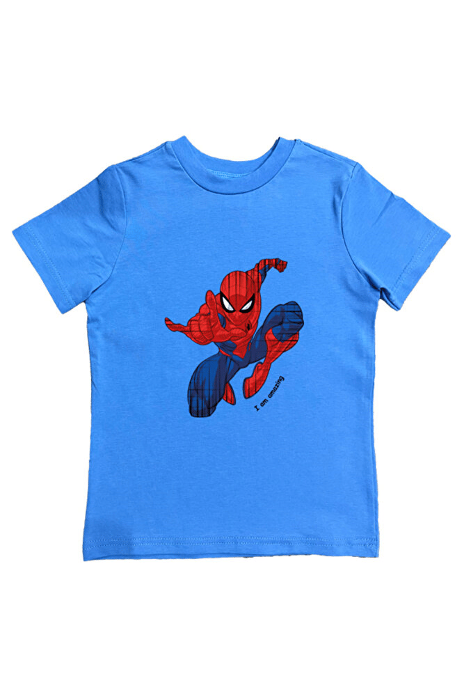 Spiderman baskılı örümcek adam pamuklu penye kumaş yazlık çocuk tişört