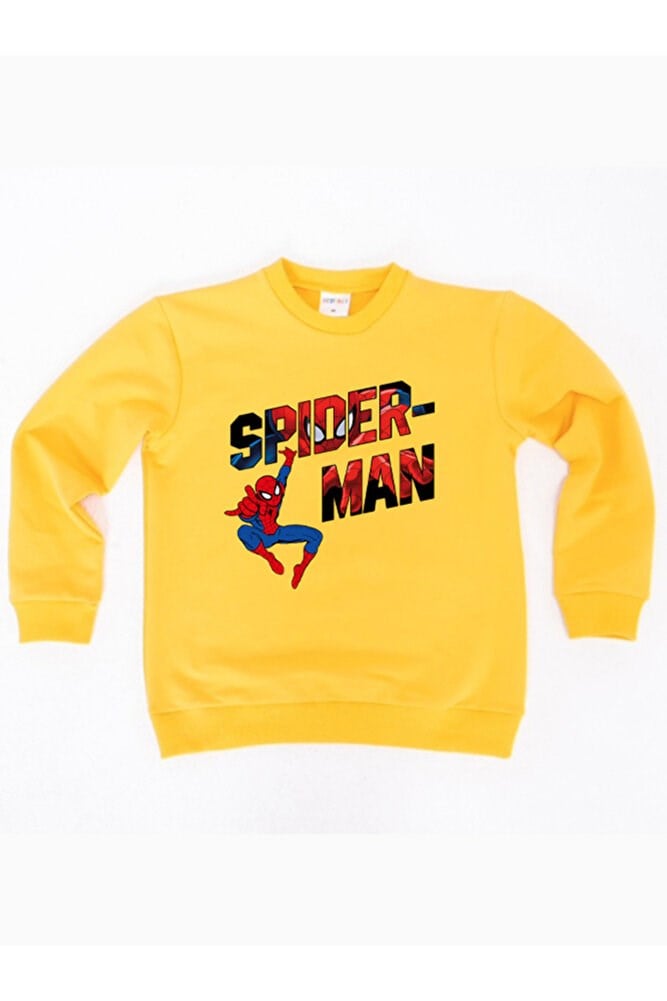 Spiderman baskılı örümcek adam pamuklu kumaş çocuk sweatshirt