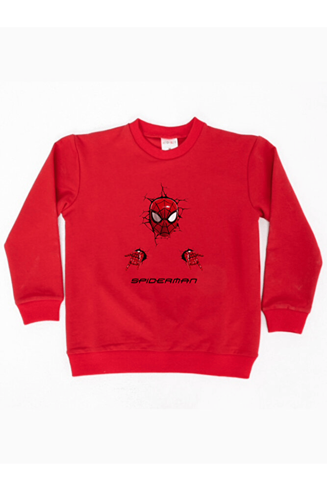 Spiderman baskılı örümcek adam pamuklu kumaş çocuk sweatshirt