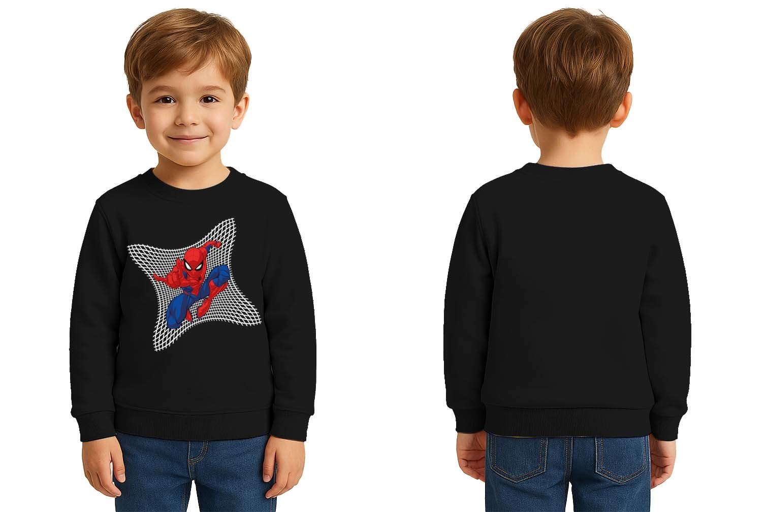 Spiderman baskılı örümcek adam pamuklu kumaş çocuk sweatshirt
