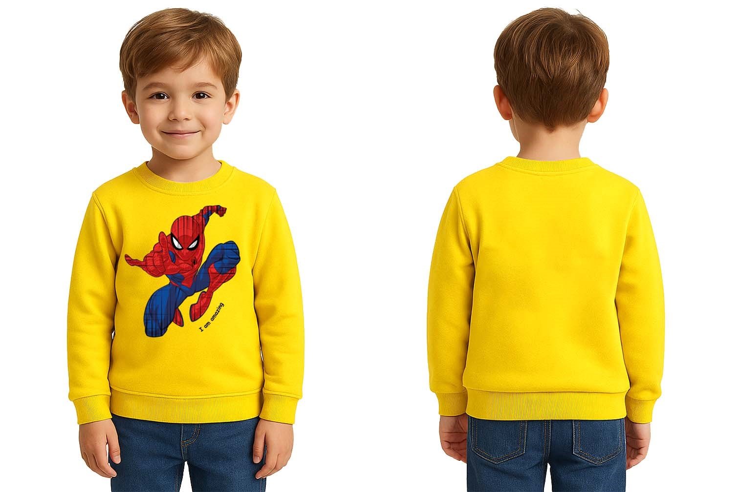 Spiderman baskılı örümcek adam pamuklu kumaş çocuk sweatshirt