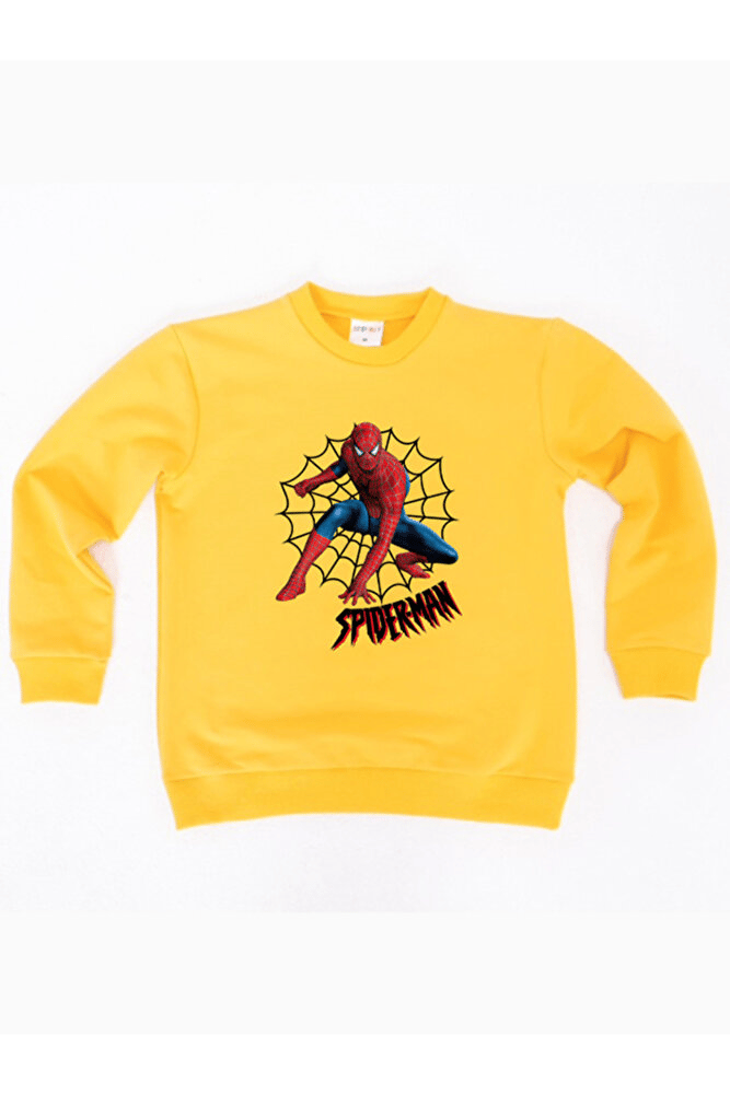 Spiderman baskılı örümcek adam pamuklu kumaş çocuk sweatshirt