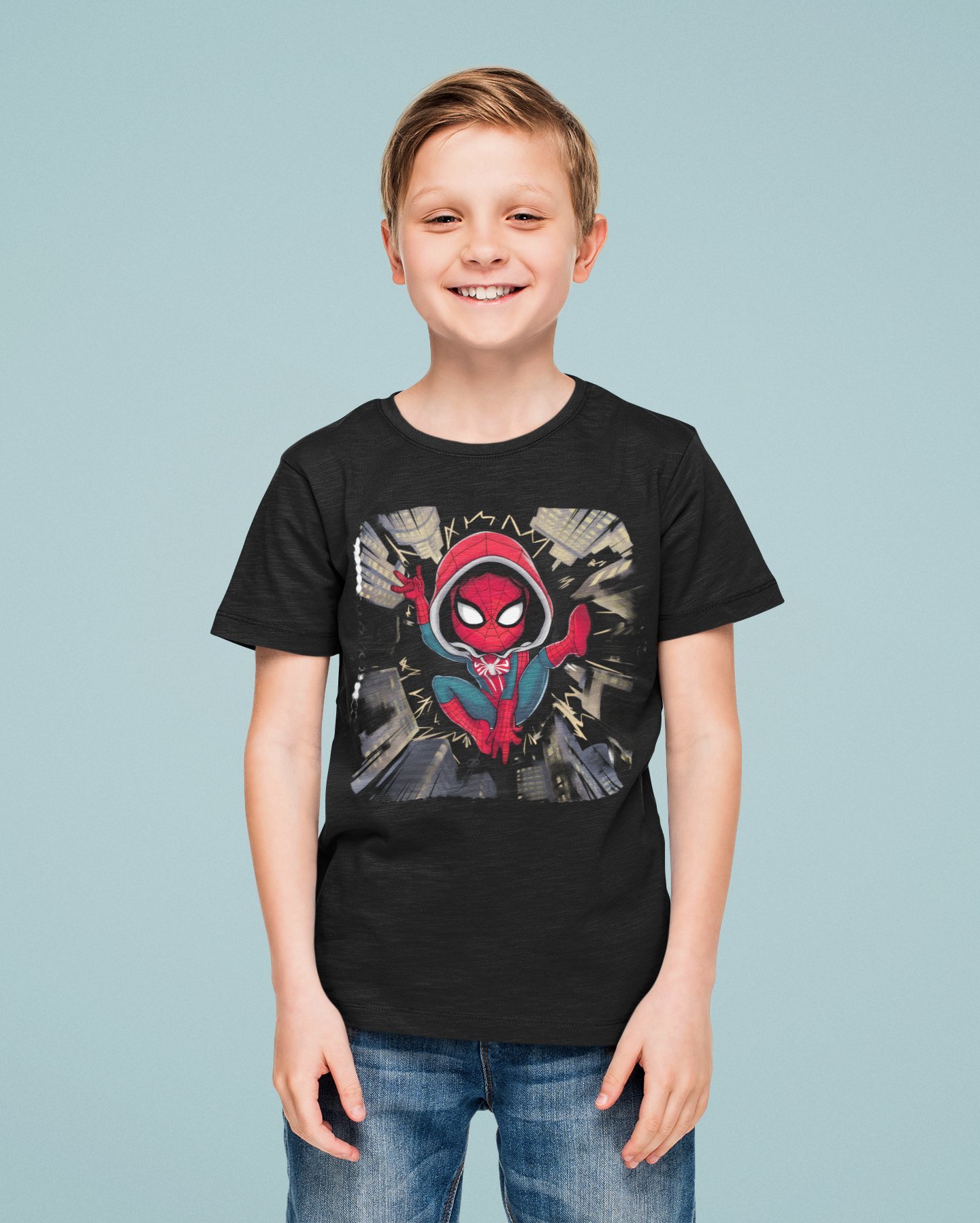 Spiderman baskılı örümcek adam pamuklu penye kumaş yazlık çocuk tişört