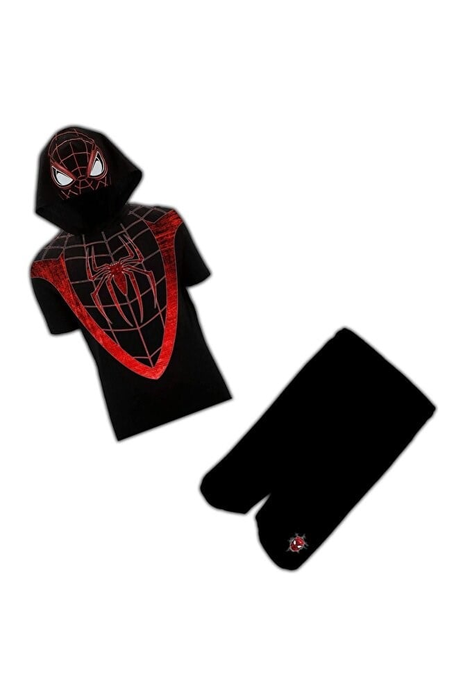 Spiderman Örümcek Adam Kostüm Kısa Kollu Tshirt Kapşonlu Ve Şortlu Takım Kostüm